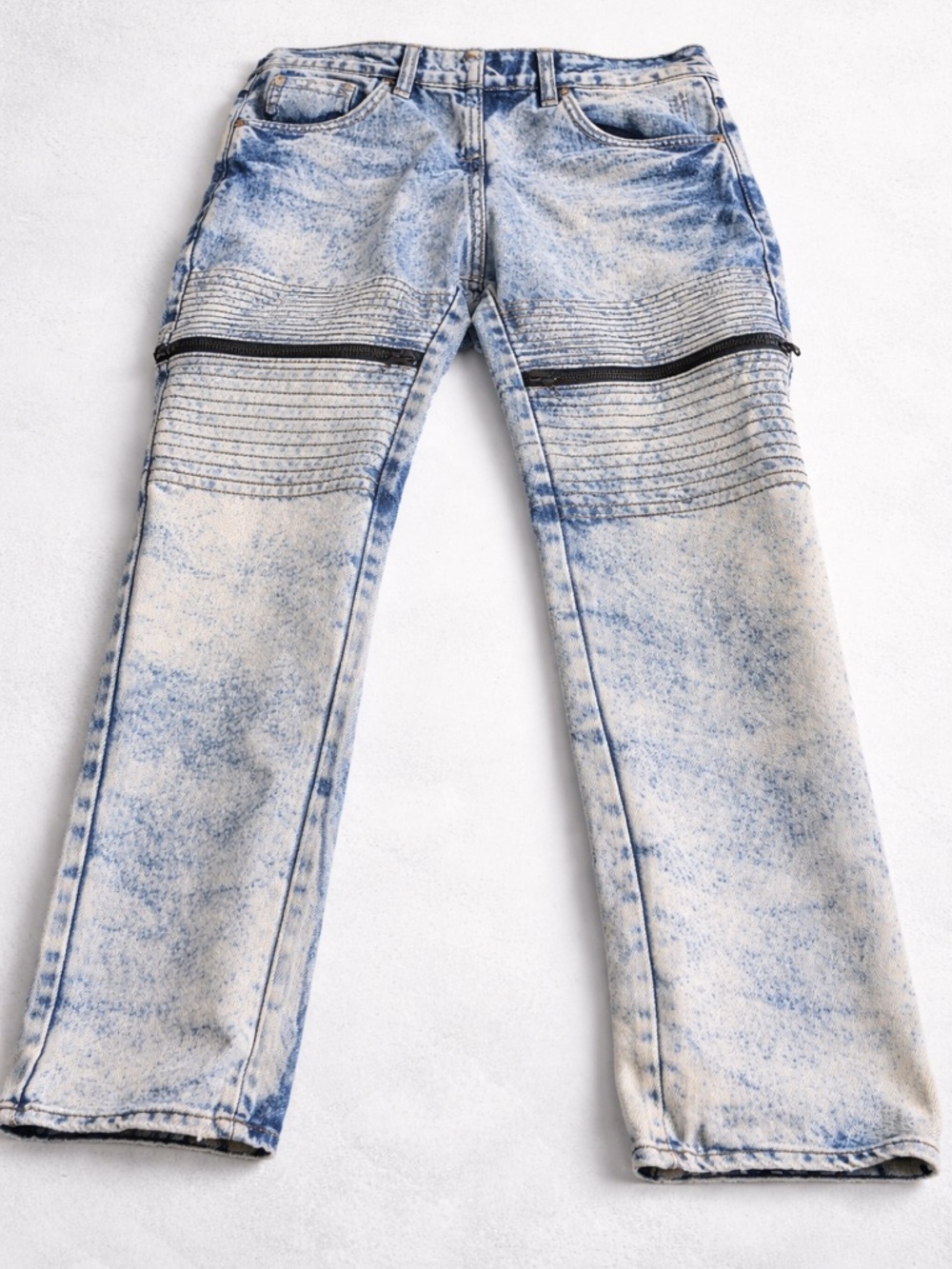 Road Narrows Moto Jeans Acid Wash Ribbed Knee Zipper Detail Size 32